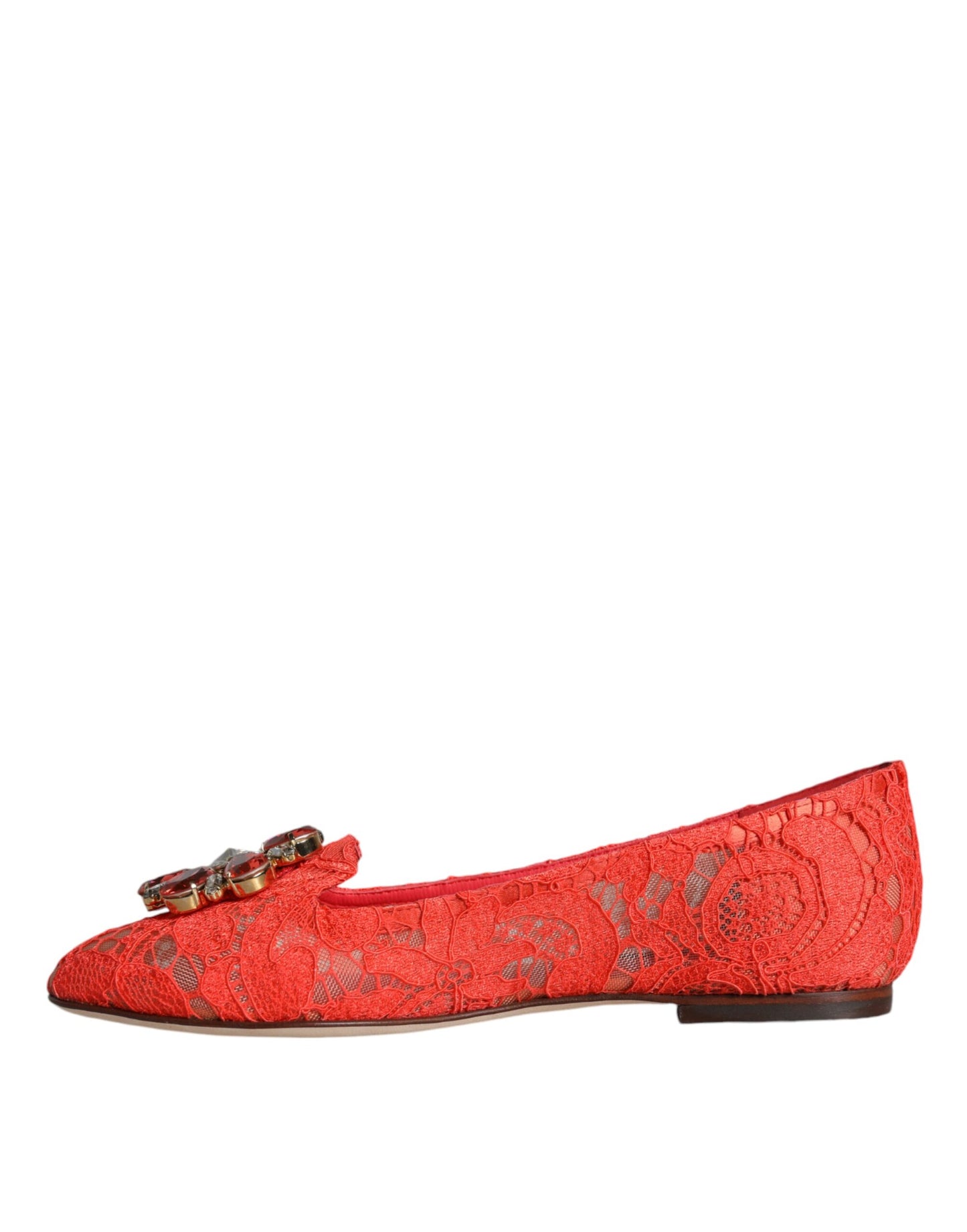 Dolce & Gabbana Coral Lace Crystal Ballet Flats Loafers Shoes Dolce & Gabbana