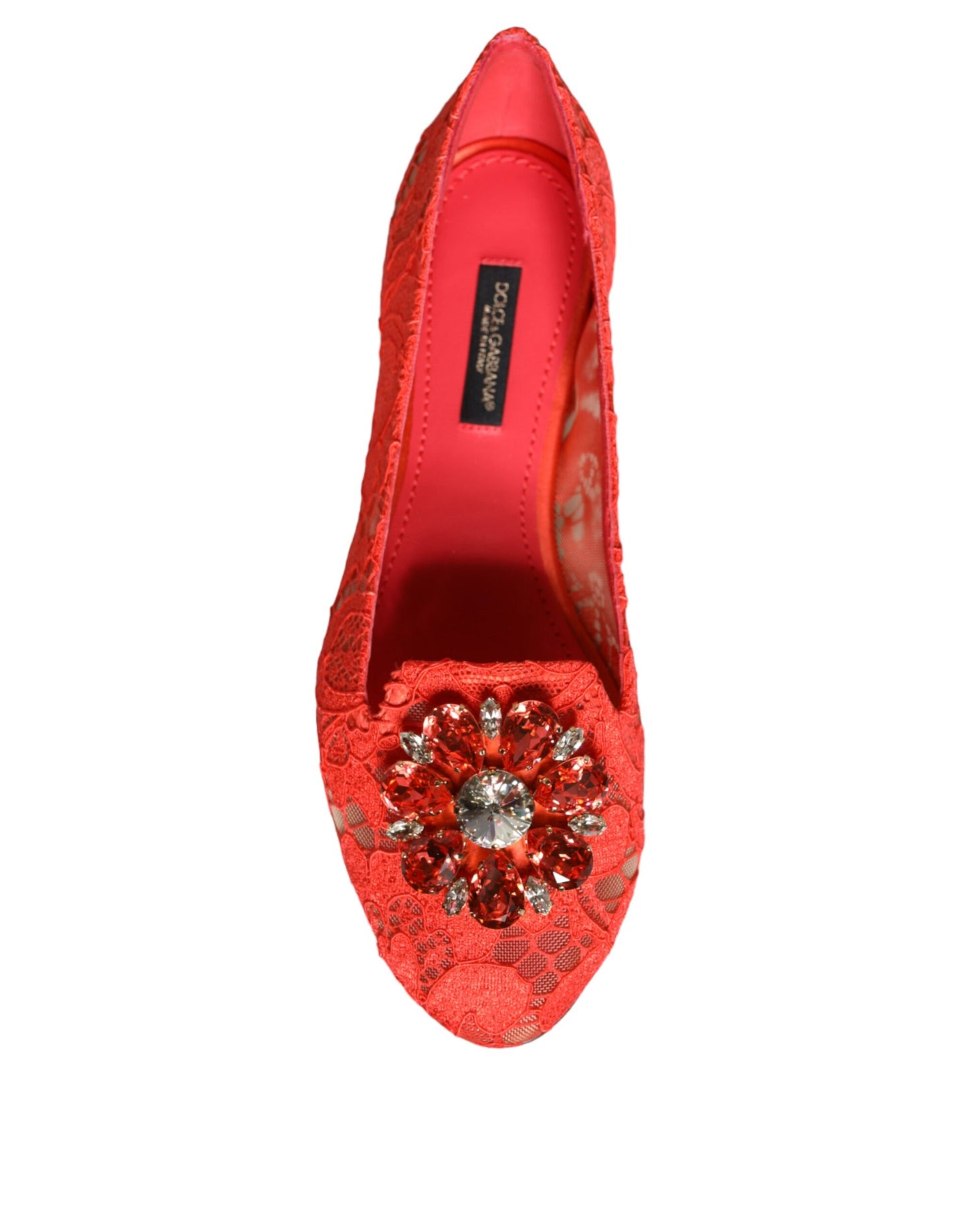 Dolce & Gabbana Coral Lace Crystal Ballet Flats Loafers Shoes Dolce & Gabbana