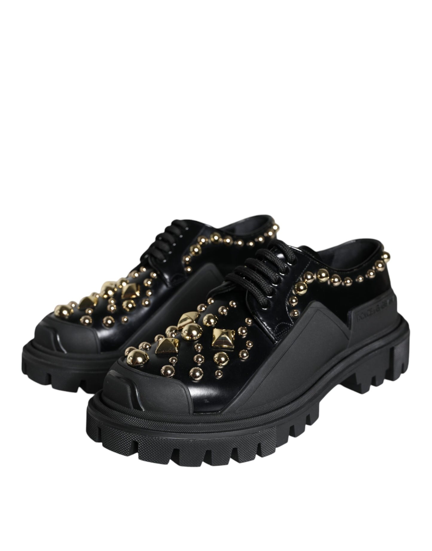 Dolce & Gabbana Black Leather Trekking Derby Embellished Shoes Dolce & Gabbana