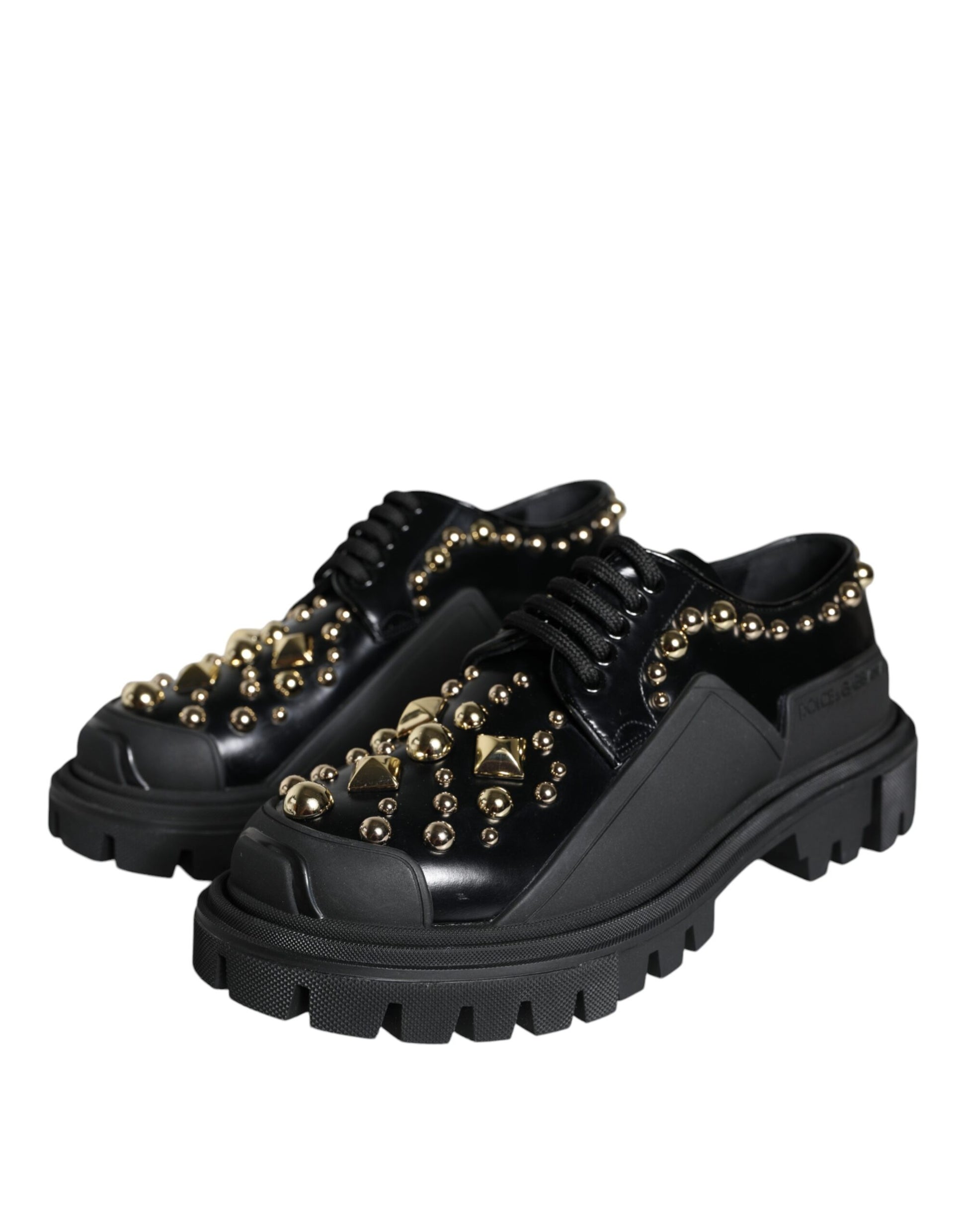 Dolce & Gabbana Black Leather Trekking Derby Embellished Shoes Dolce & Gabbana