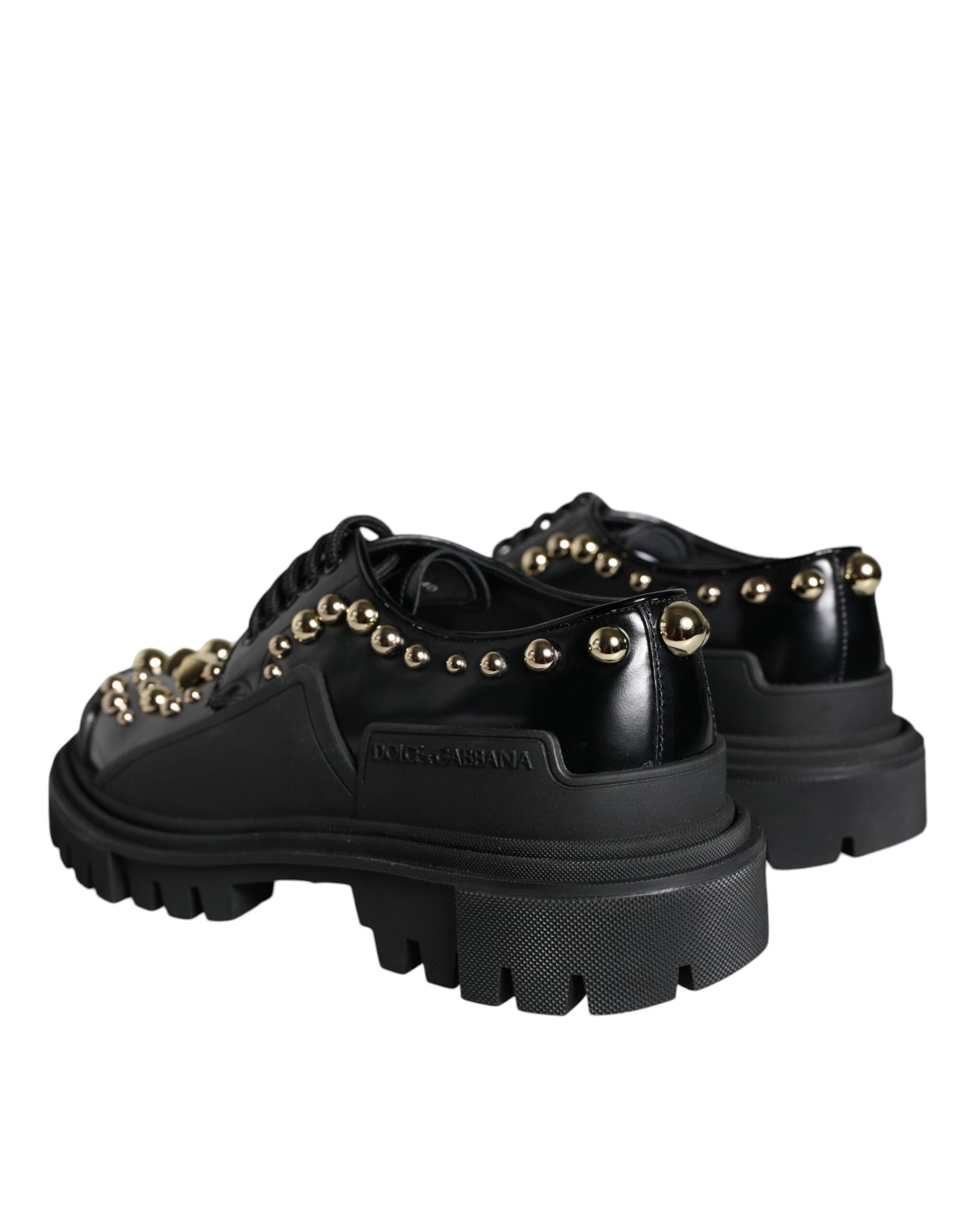 Dolce & Gabbana Black Leather Trekking Derby Embellished Shoes Dolce & Gabbana