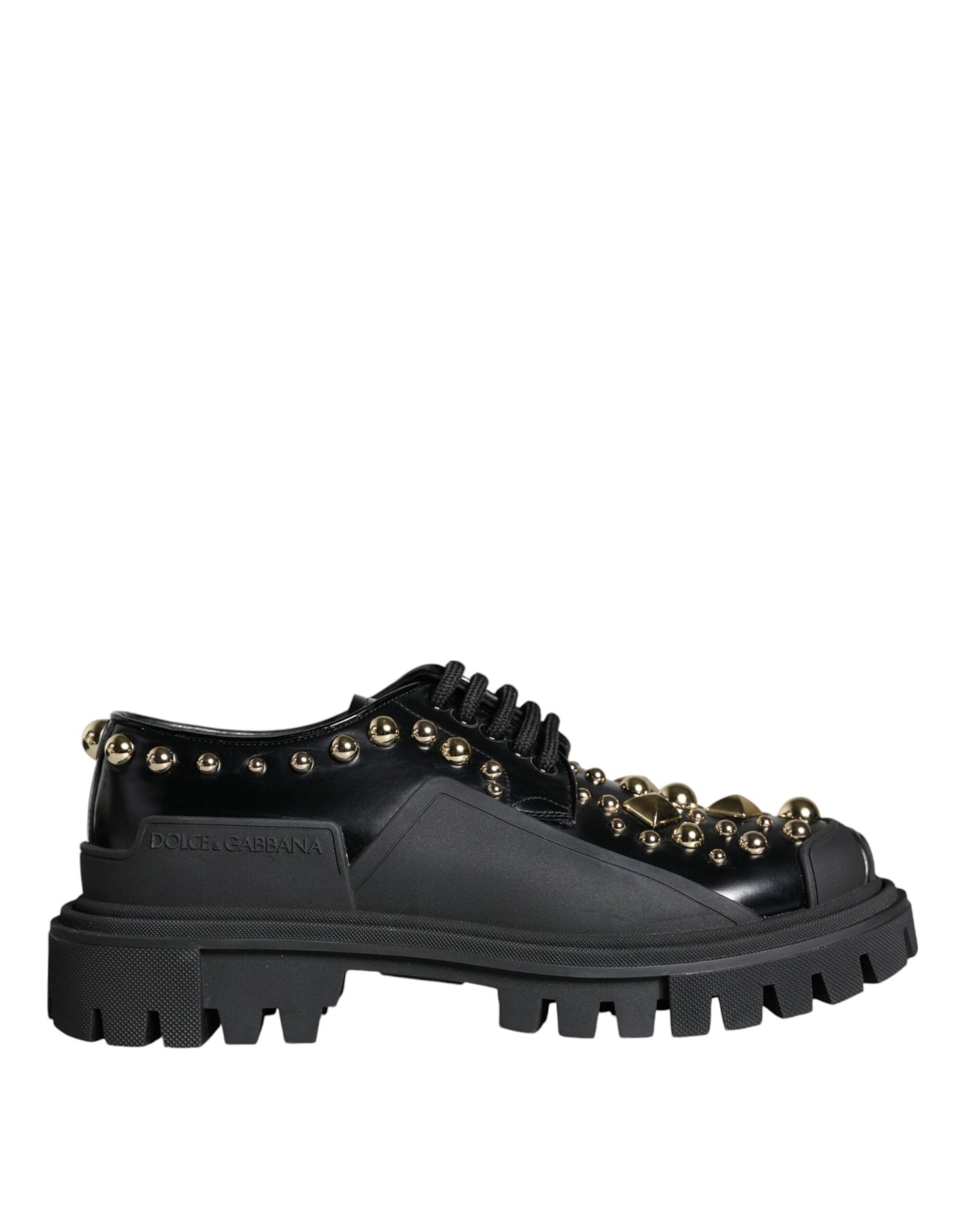 Dolce & Gabbana Black Leather Trekking Derby Embellished Shoes Dolce & Gabbana