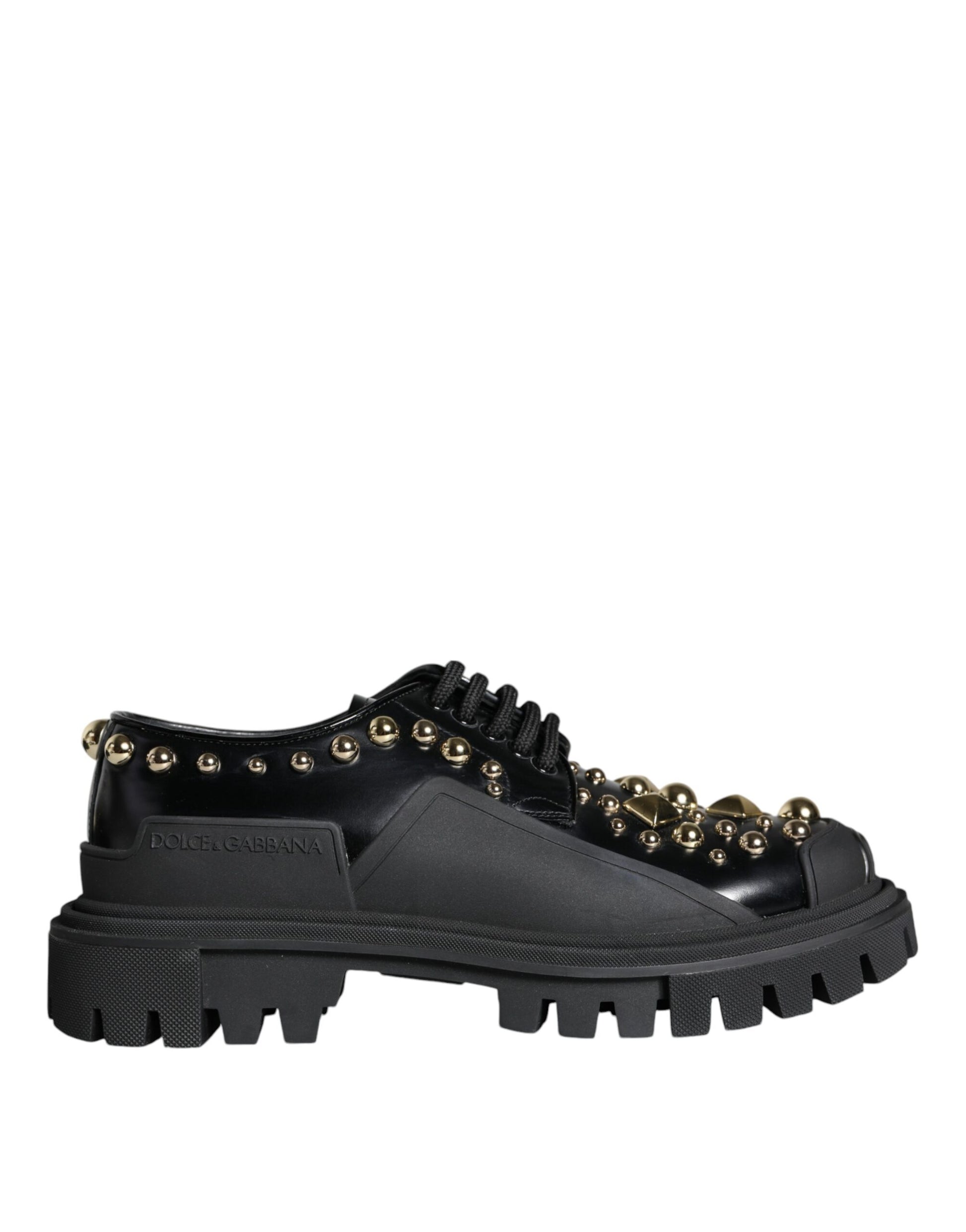 Dolce & Gabbana Black Leather Trekking Derby Embellished Shoes Dolce & Gabbana