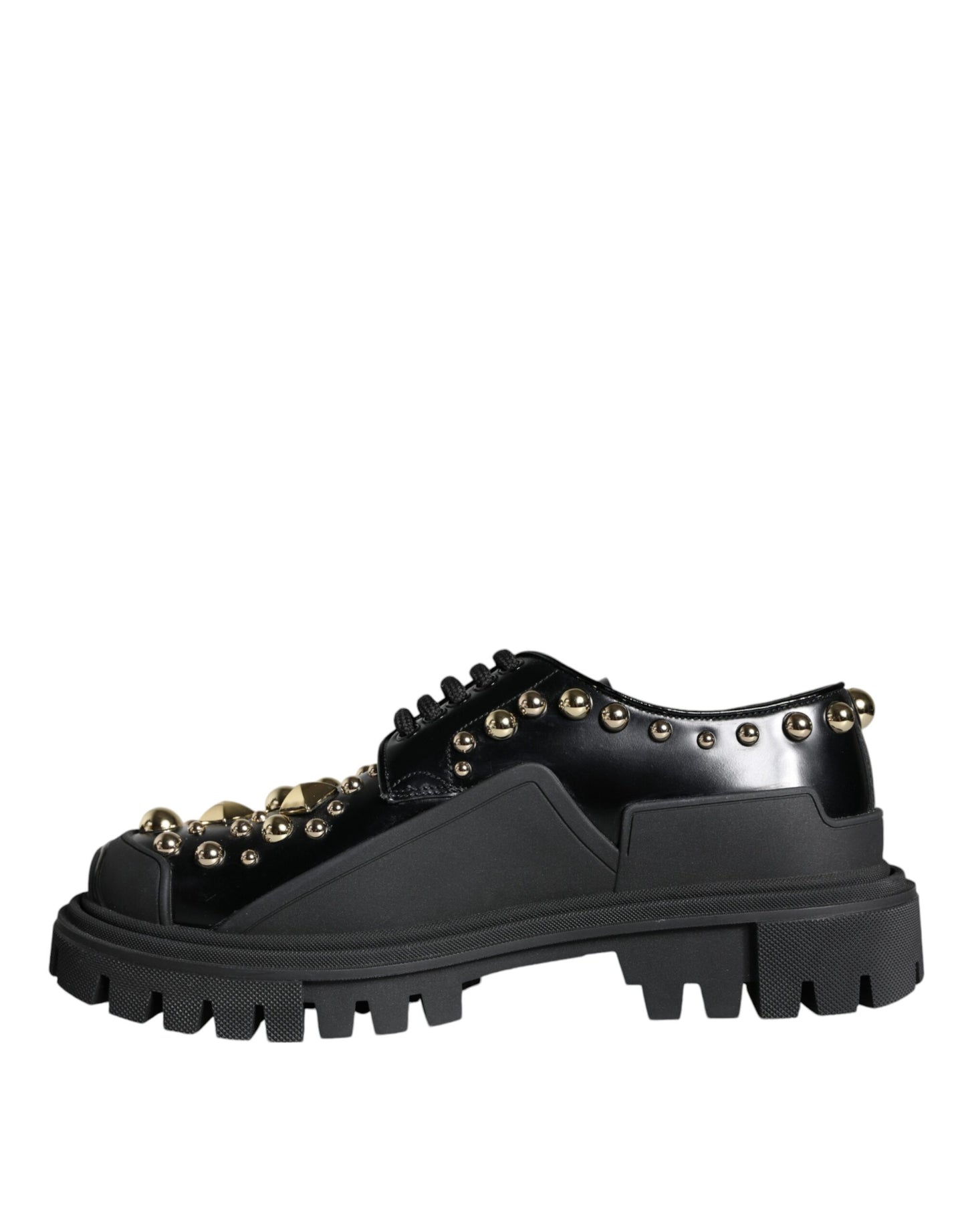 Dolce & Gabbana Black Leather Trekking Derby Embellished Shoes Dolce & Gabbana