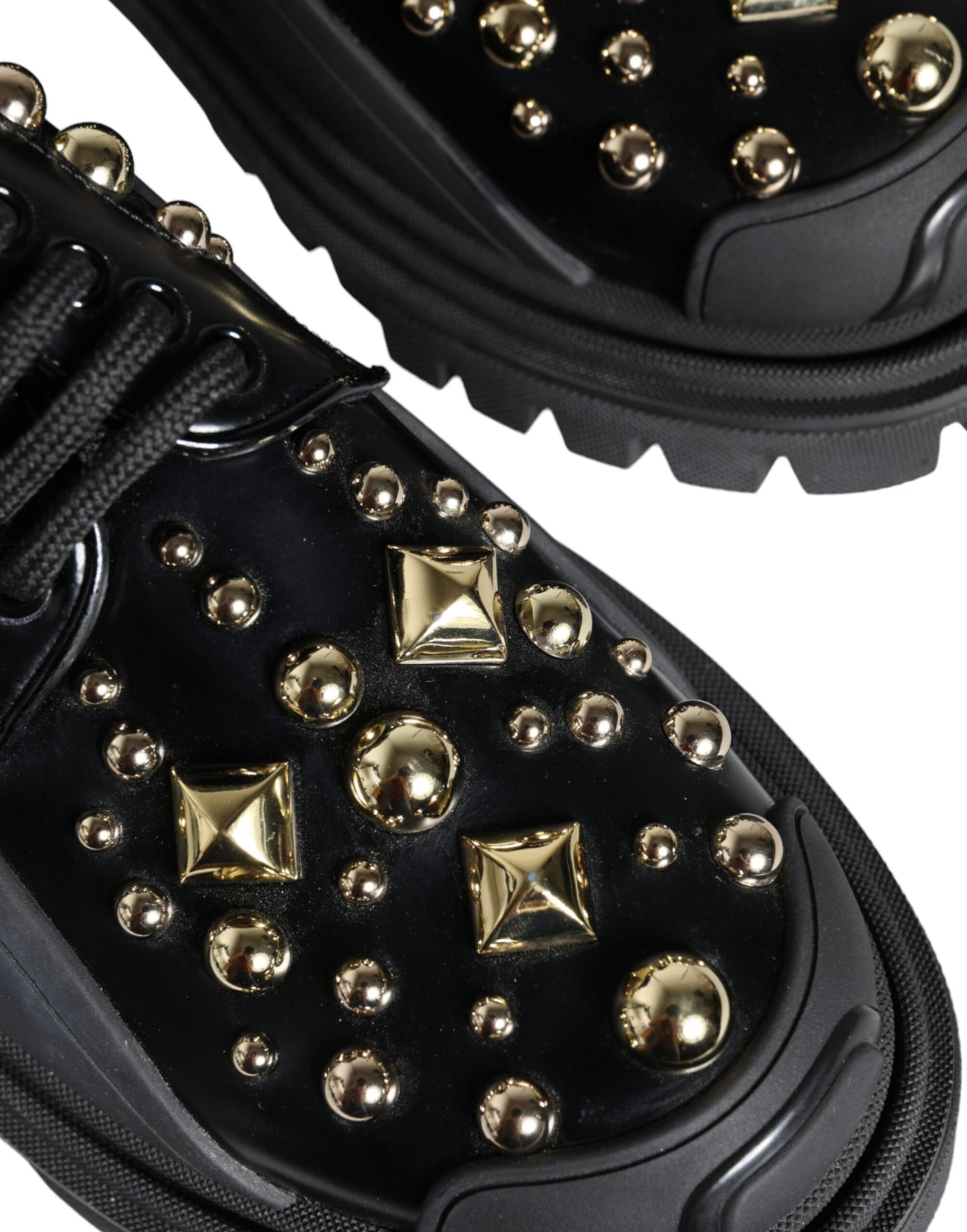Dolce & Gabbana Black Leather Trekking Derby Embellished Shoes Dolce & Gabbana