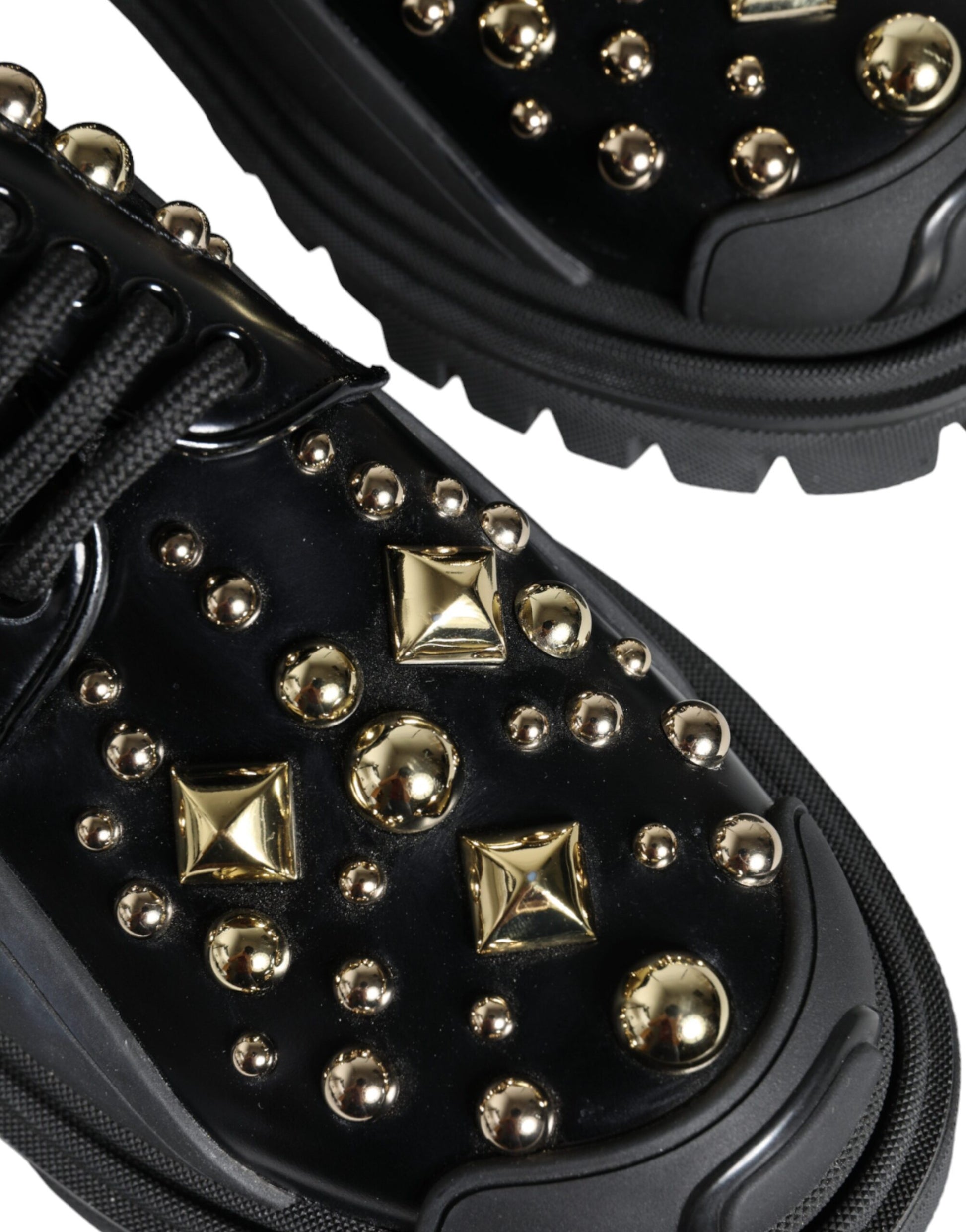 Dolce & Gabbana Black Leather Trekking Derby Embellished Shoes Dolce & Gabbana