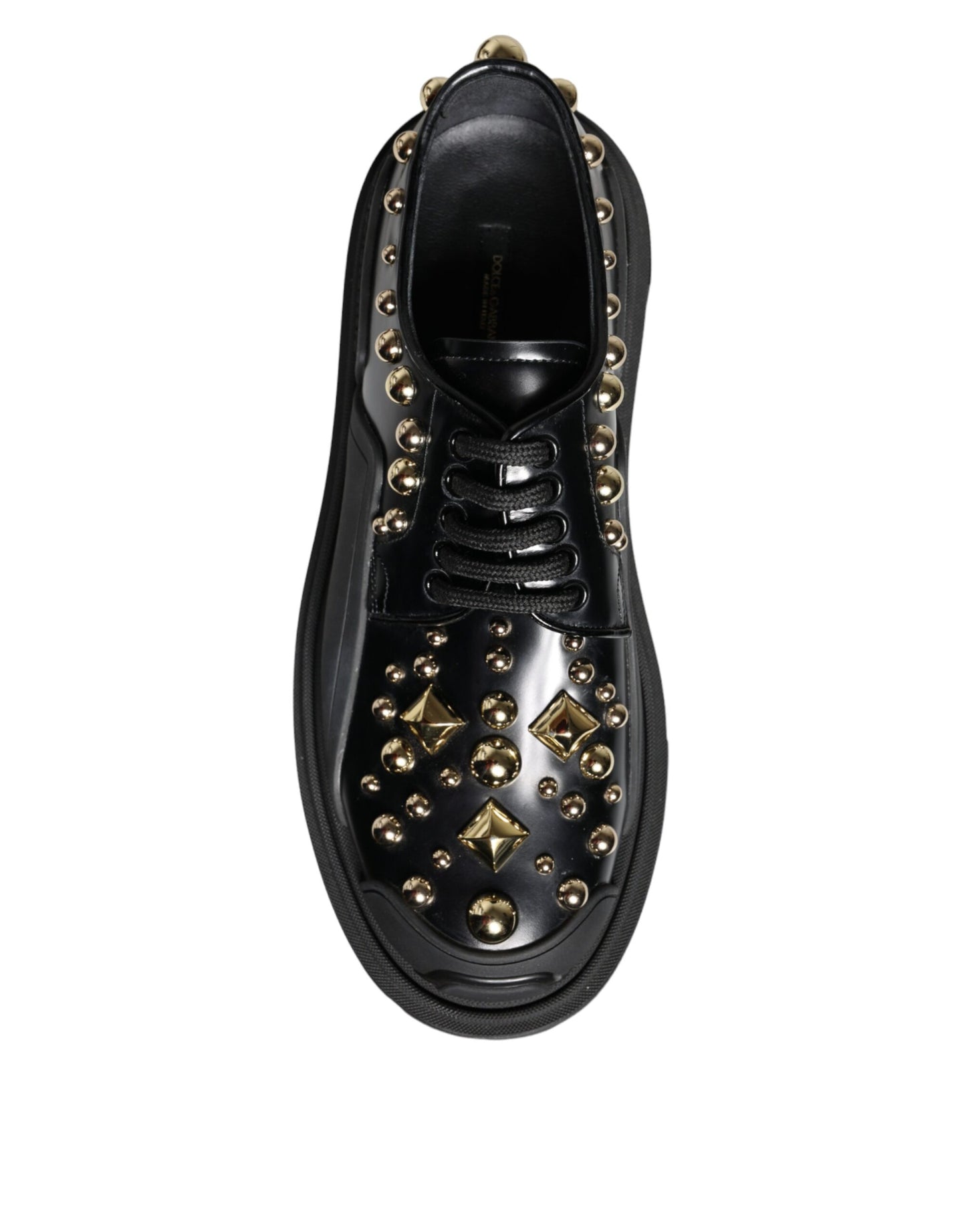 Dolce & Gabbana Black Leather Trekking Derby Embellished Shoes Dolce & Gabbana