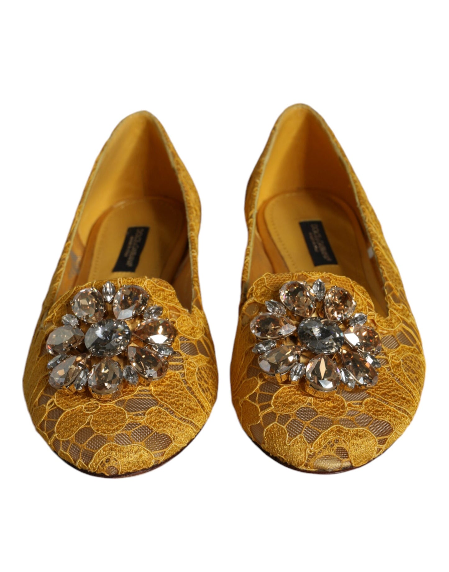 Dolce & Gabbana Mustard Lace Crystal Ballet Flats Loafer Shoes Dolce & Gabbana