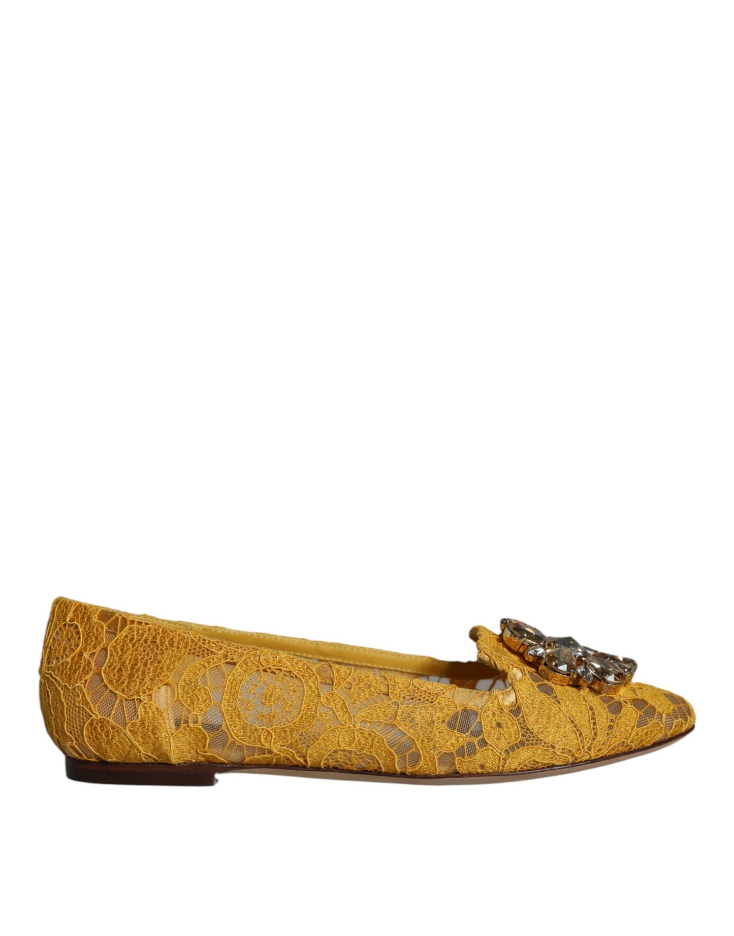 Dolce & Gabbana Mustard Lace Crystal Ballet Flats Loafer Shoes Dolce & Gabbana