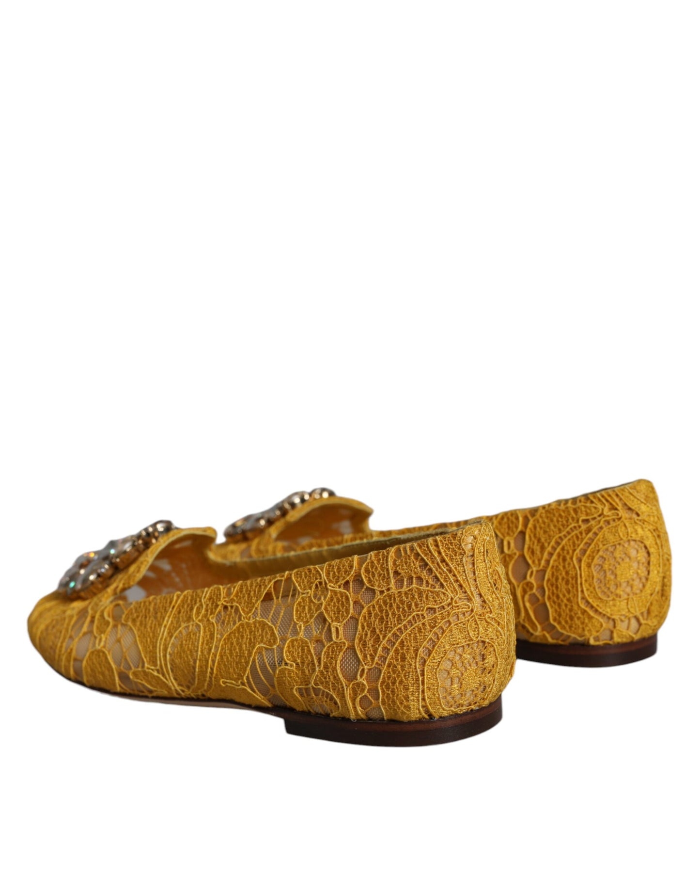 Dolce & Gabbana Mustard Lace Crystal Ballet Flats Loafer Shoes Dolce & Gabbana