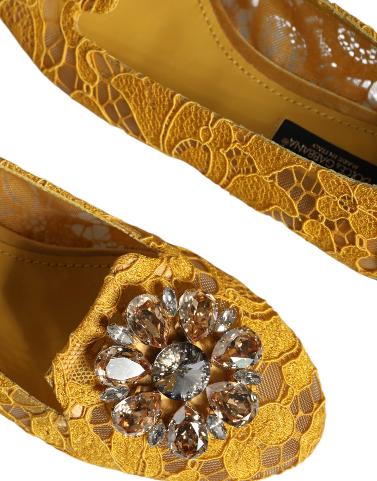 Dolce & Gabbana Mustard Lace Crystal Ballet Flats Loafer Shoes Dolce & Gabbana