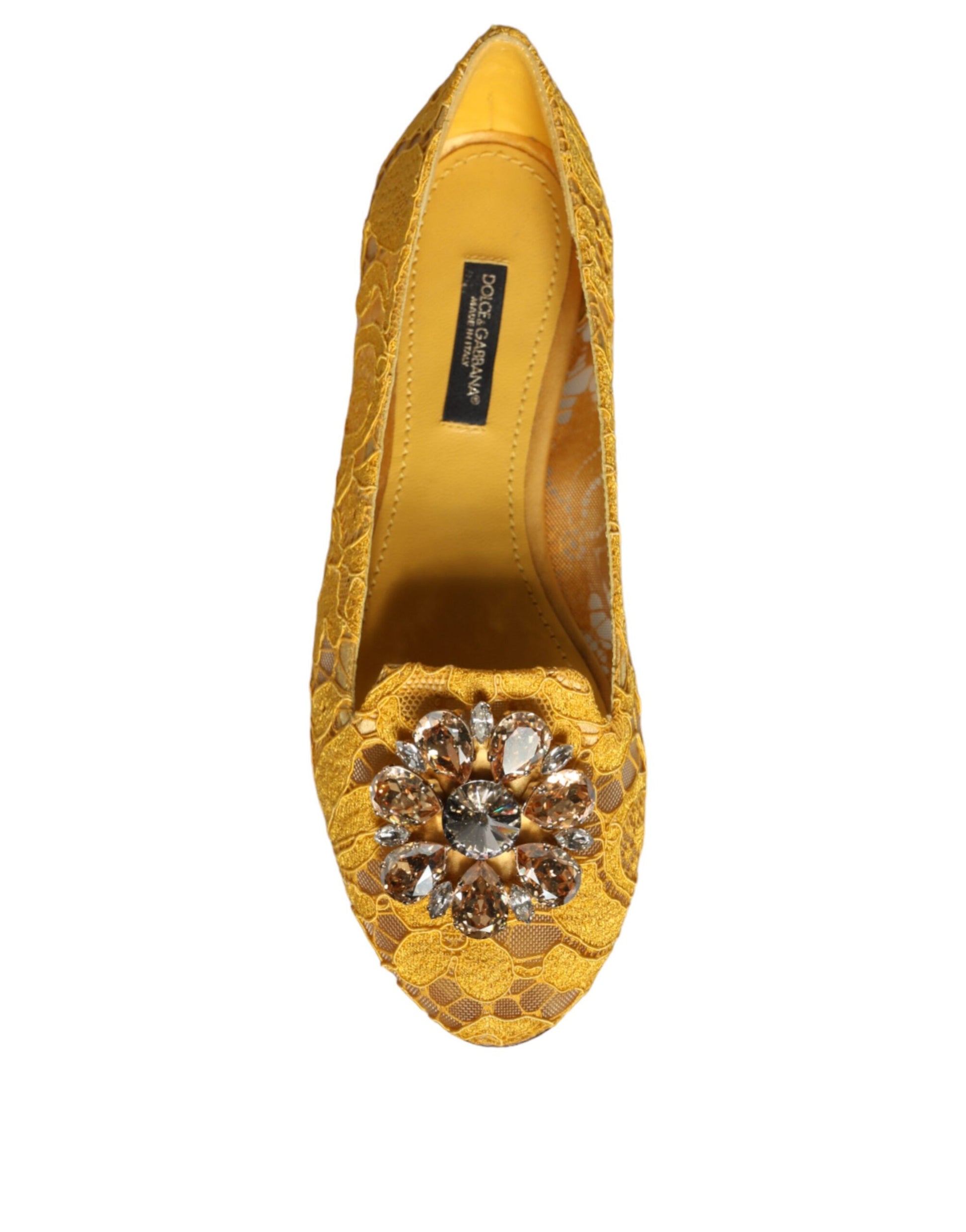 Dolce & Gabbana Mustard Lace Crystal Ballet Flats Loafer Shoes Dolce & Gabbana