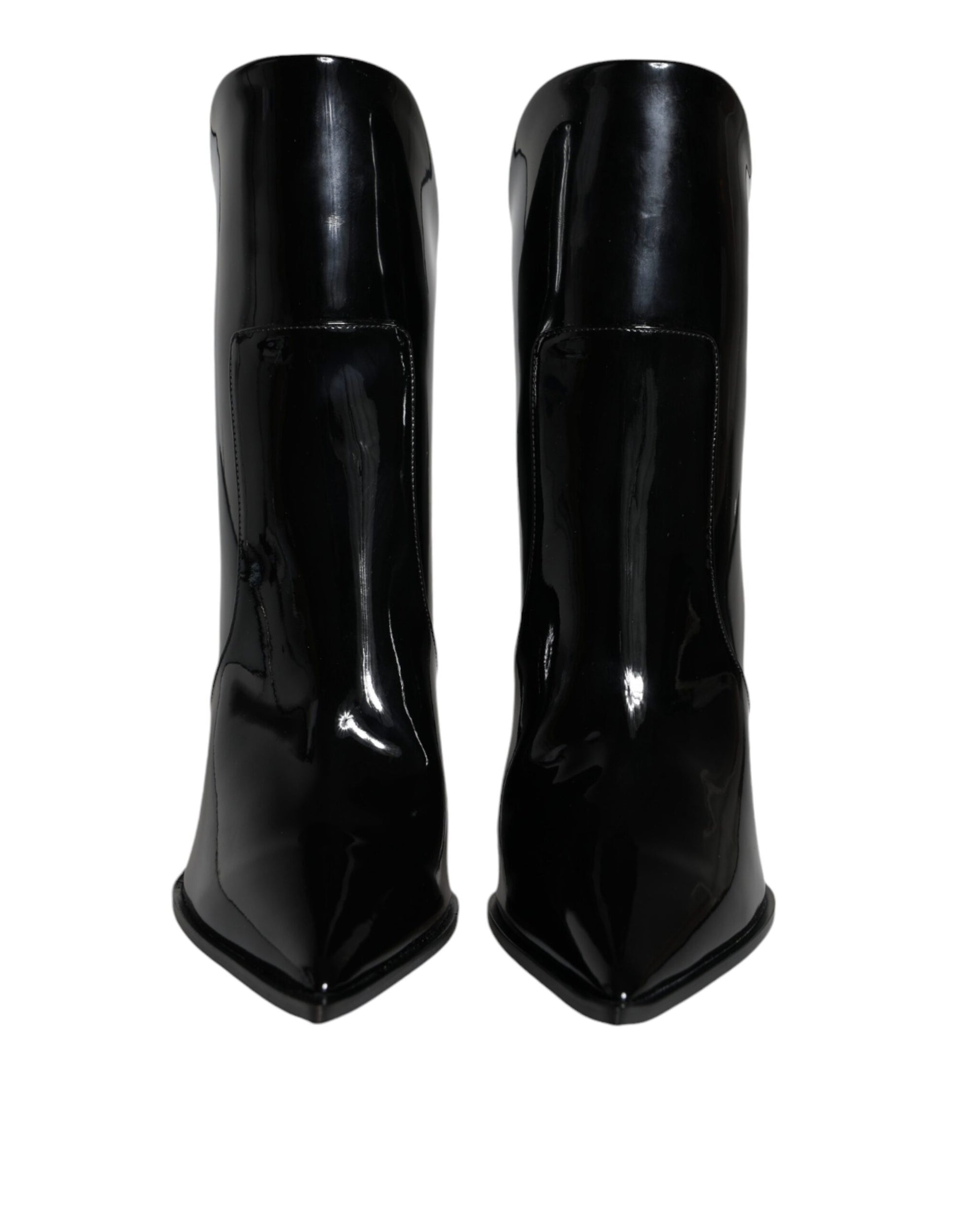 Dolce & Gabbana Black Patent Leather Pointed Ankle Boots Shoes Dolce & Gabbana