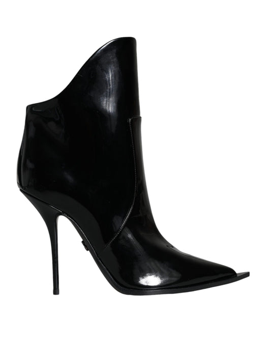 Dolce & Gabbana Black Patent Leather Pointed Ankle Boots Shoes Dolce & Gabbana