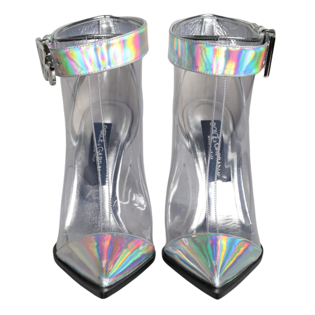 Dolce & Gabbana Silver Iridescent PVC Pointed Short Boots Shoes