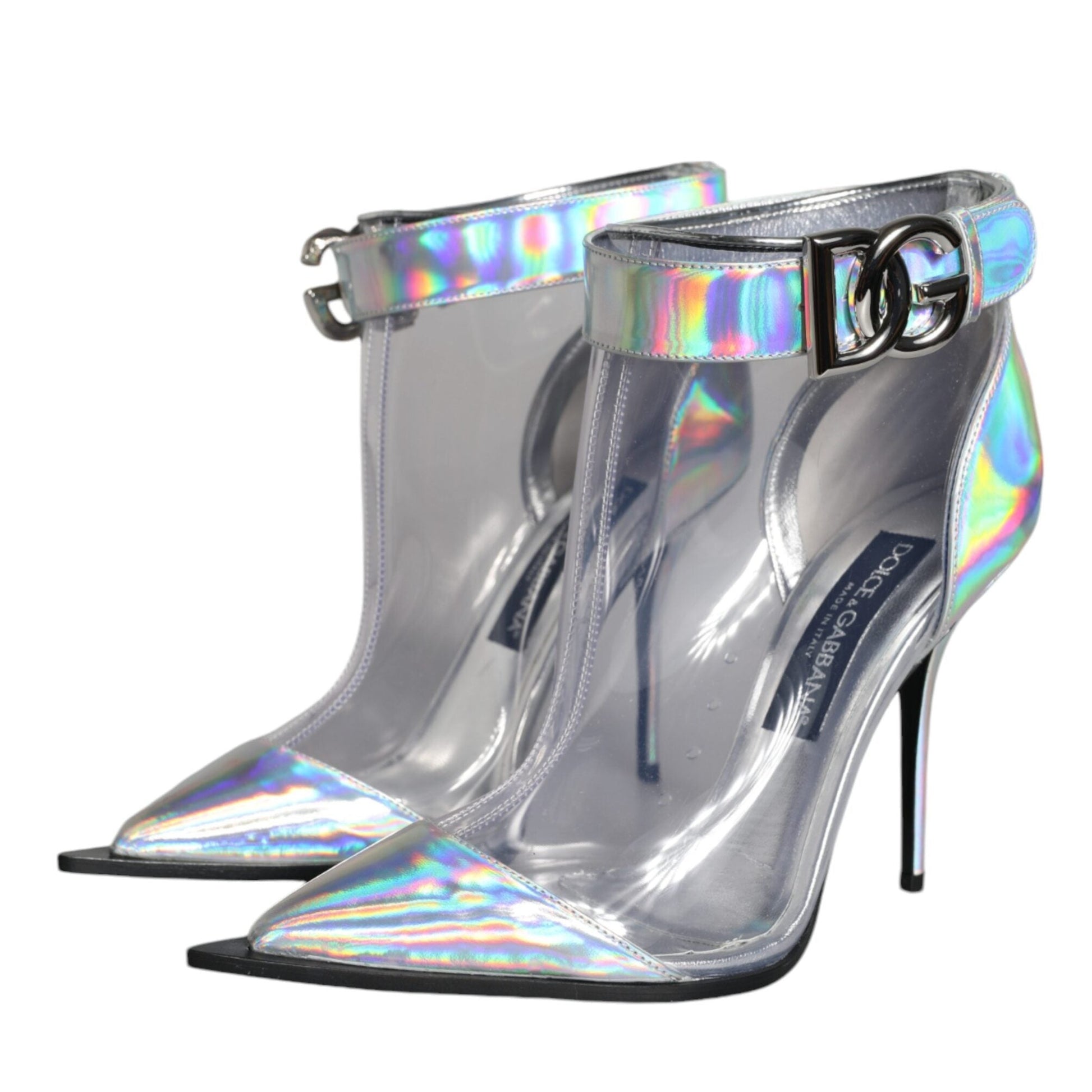 Dolce & Gabbana Silver Iridescent PVC Pointed Short Boots Shoes Dolce & Gabbana