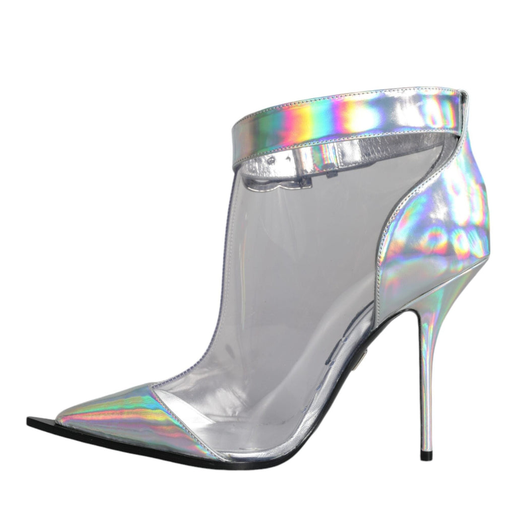 Dolce & Gabbana Silver Iridescent PVC Pointed Short Boots Shoes