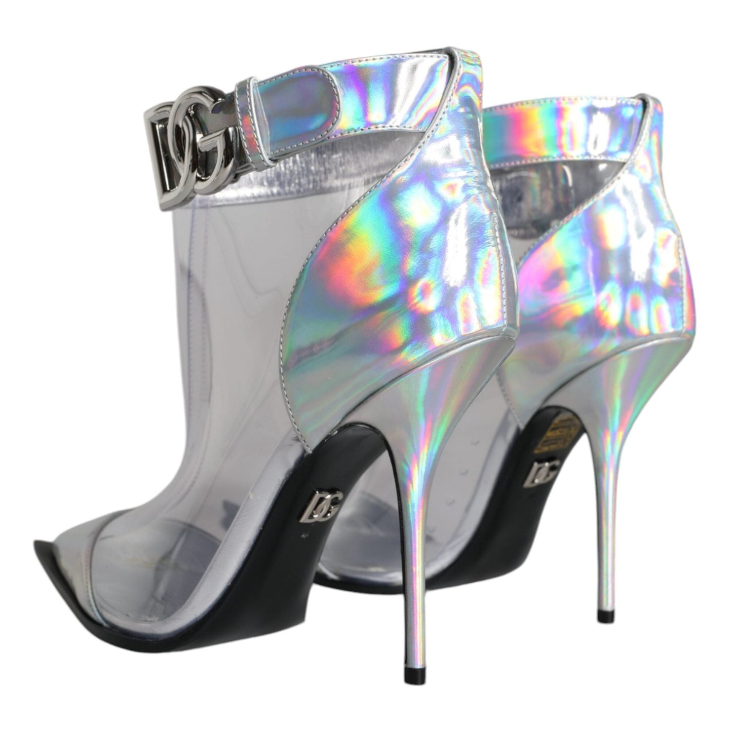 Dolce & Gabbana Silver Iridescent PVC Pointed Short Boots Shoes Dolce & Gabbana