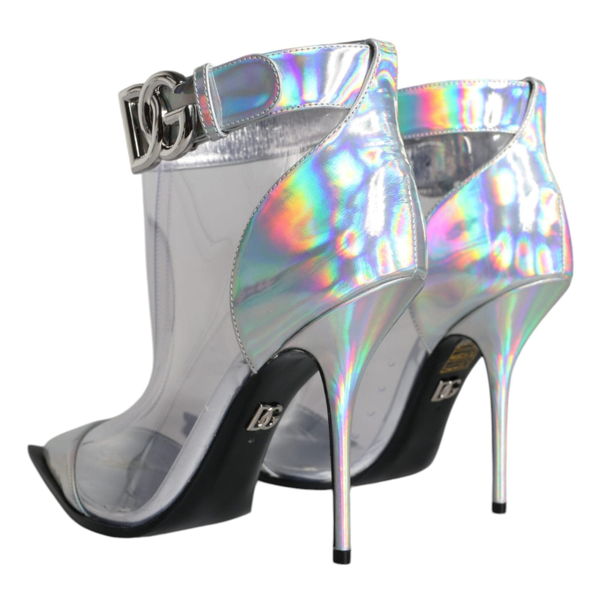 Dolce & Gabbana Silver Iridescent PVC Pointed Short Boots Shoes