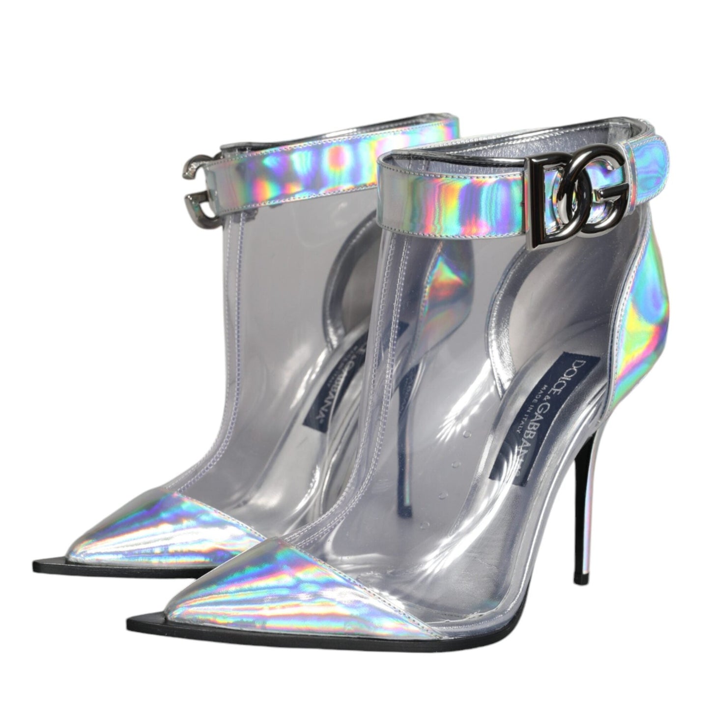 Dolce & Gabbana Silver Iridescent PVC Pointed Short Boots Shoes Dolce & Gabbana
