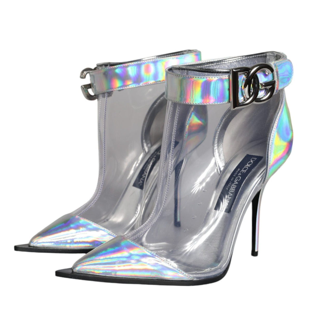 Dolce & Gabbana Silver Iridescent PVC Pointed Short Boots Shoes