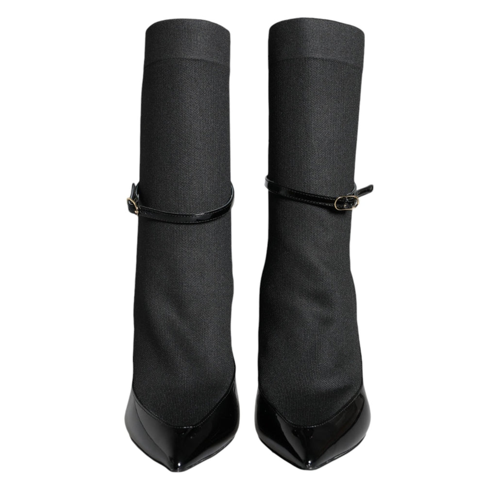 Dolce & Gabbana Black Leather Stilettos Booties Socks Shoes