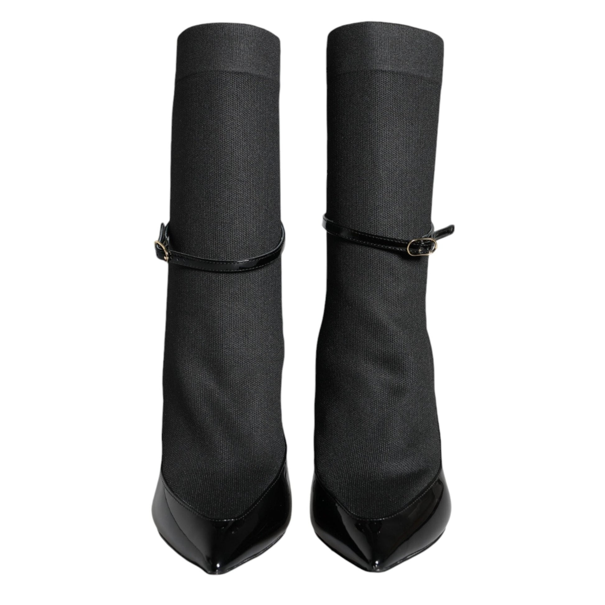 Dolce & Gabbana Black Leather Stilettos Booties Socks Shoes Dolce & Gabbana