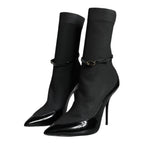 Dolce & Gabbana Black Leather Stilettos Booties Socks Shoes
