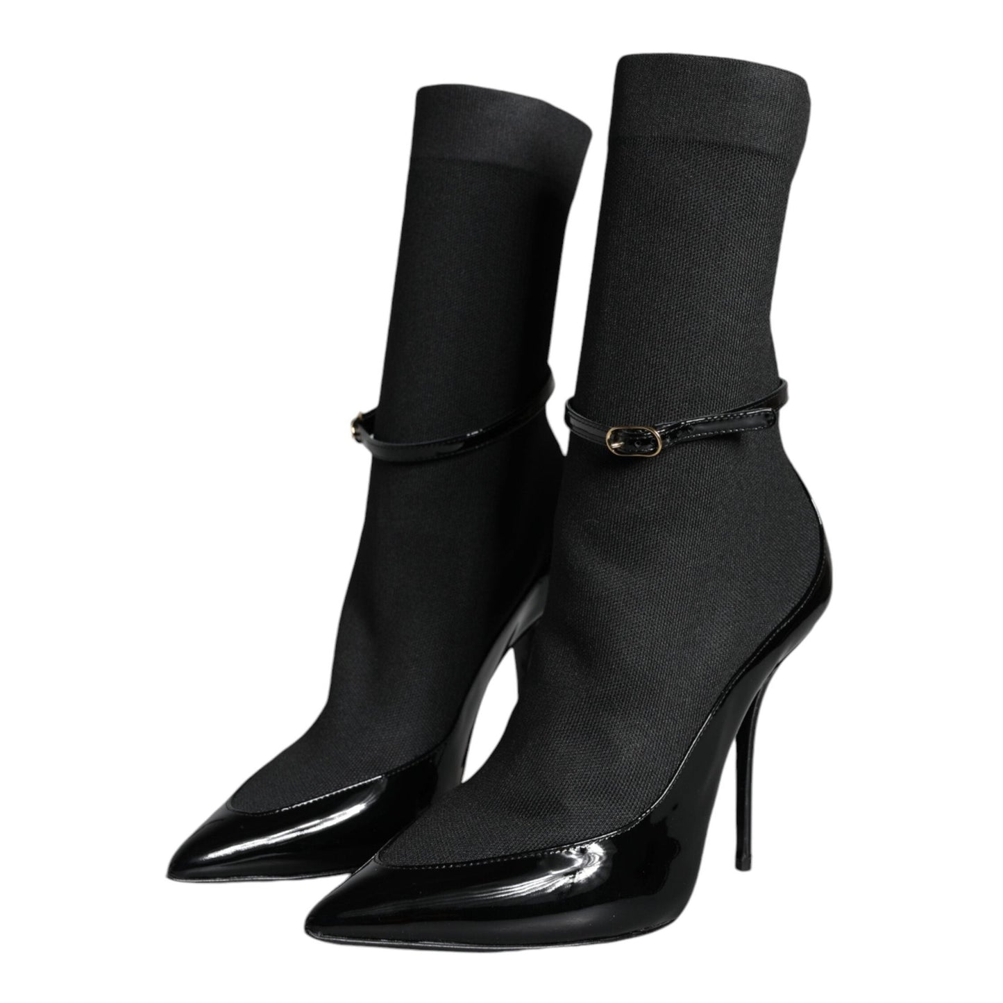 Dolce & Gabbana Black Leather Stilettos Booties Socks Shoes Dolce & Gabbana