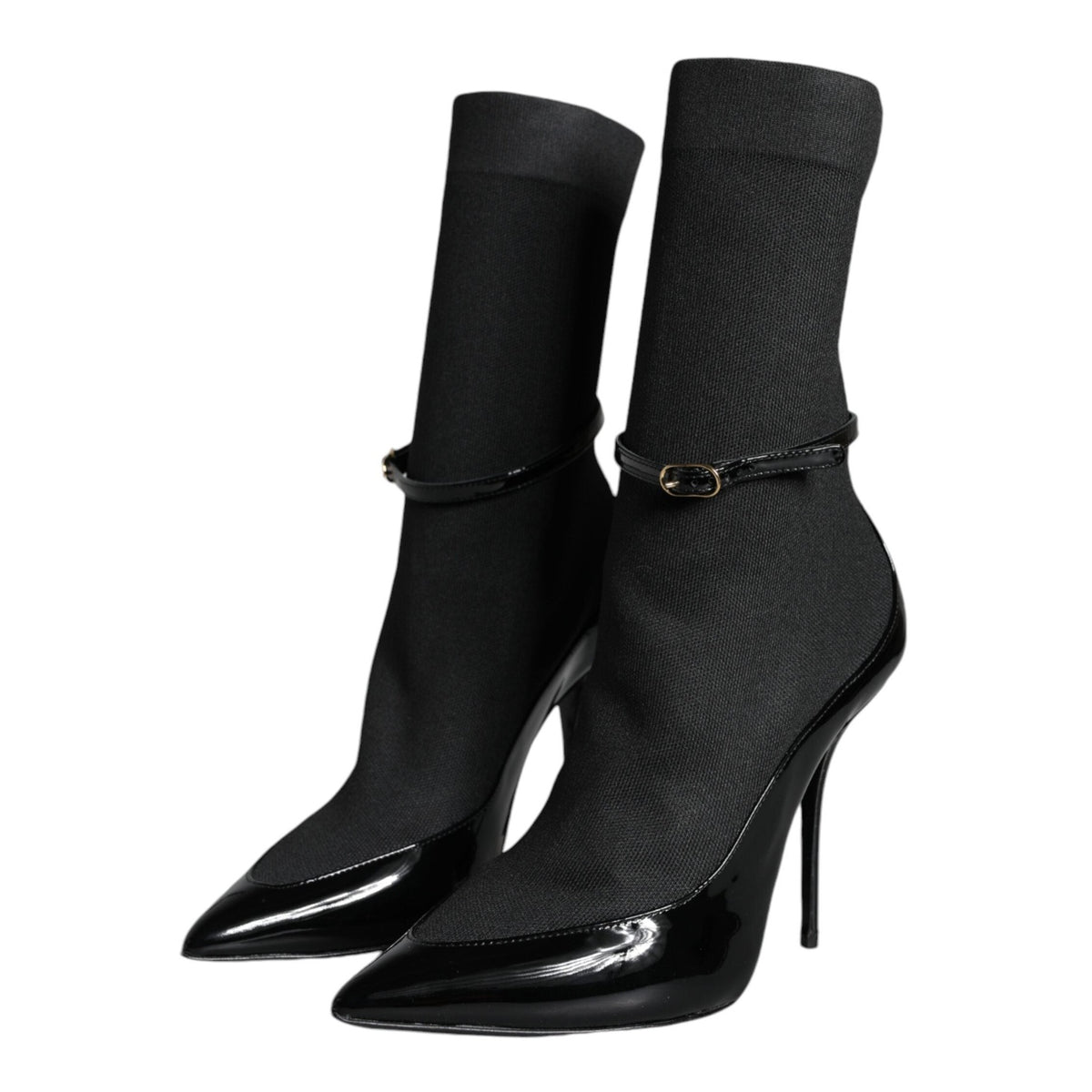 Dolce & Gabbana Black Leather Stilettos Booties Socks Shoes