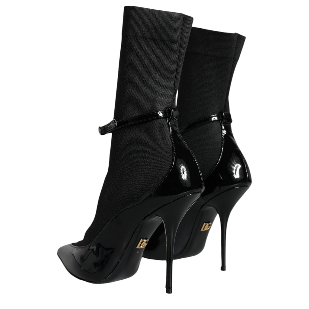 Dolce & Gabbana Black Leather Stilettos Booties Socks Shoes
