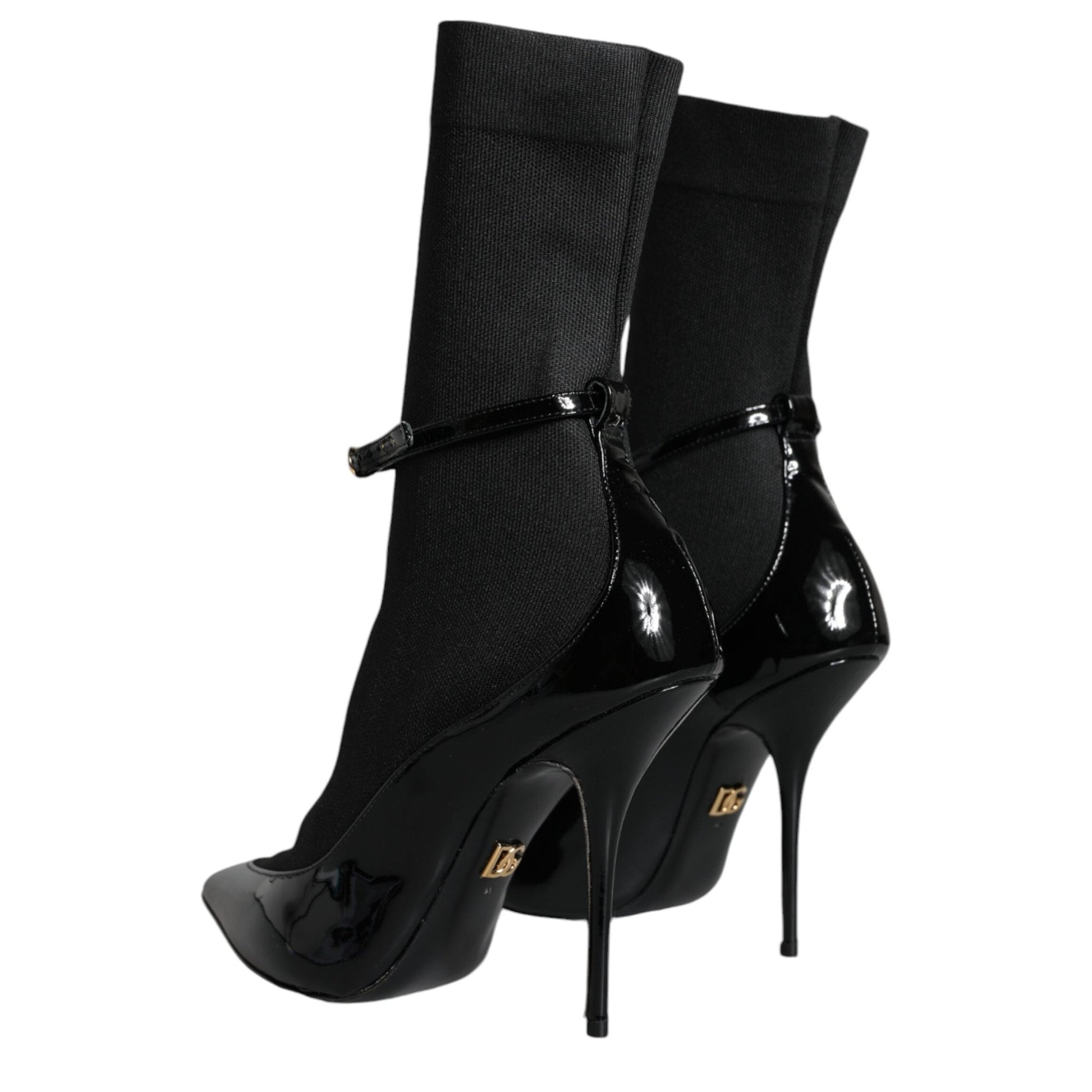 Dolce & Gabbana Black Leather Stilettos Booties Socks Shoes Dolce & Gabbana