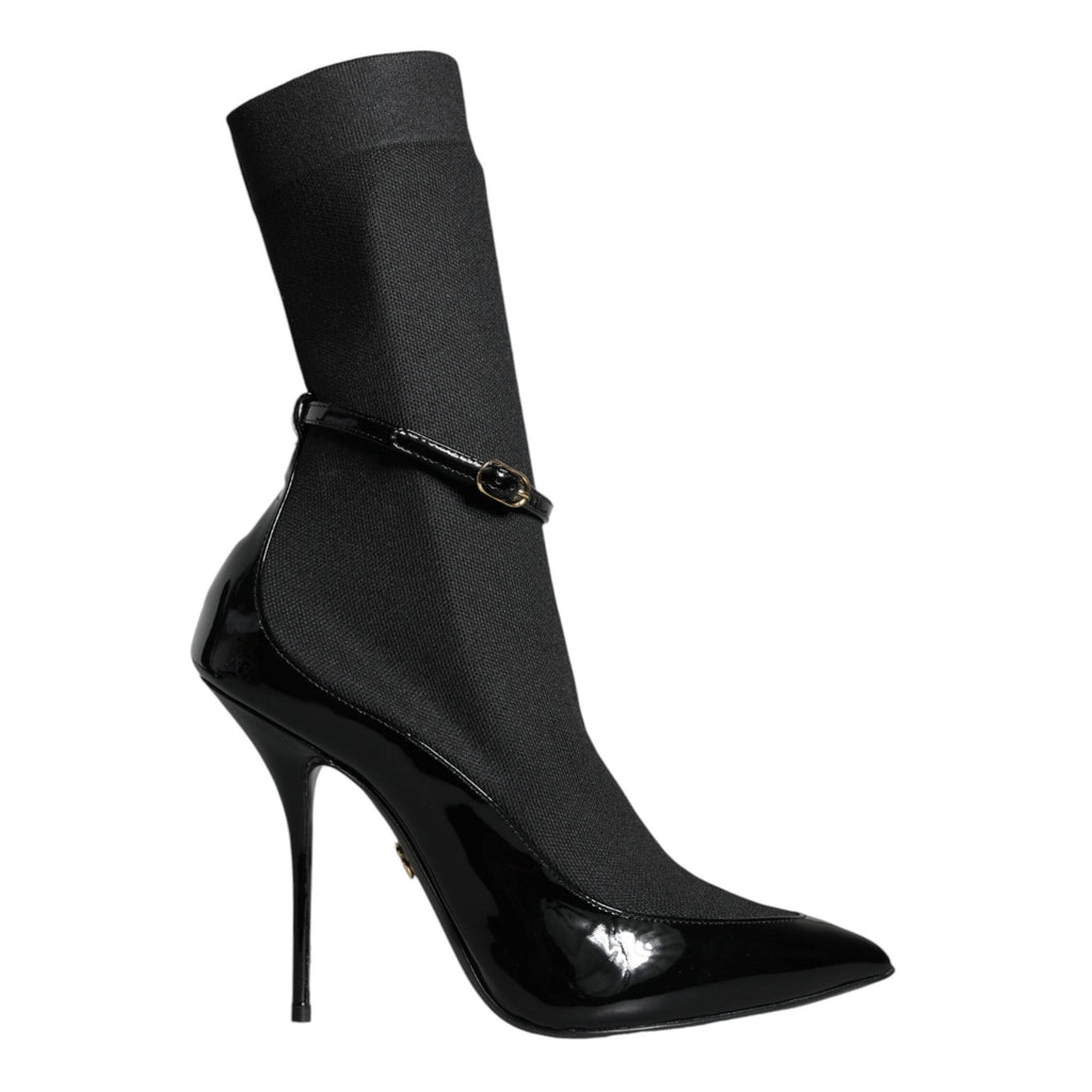 Dolce & Gabbana Black Leather Stilettos Booties Socks Shoes