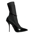 Dolce & Gabbana Black Leather Stilettos Booties Socks Shoes