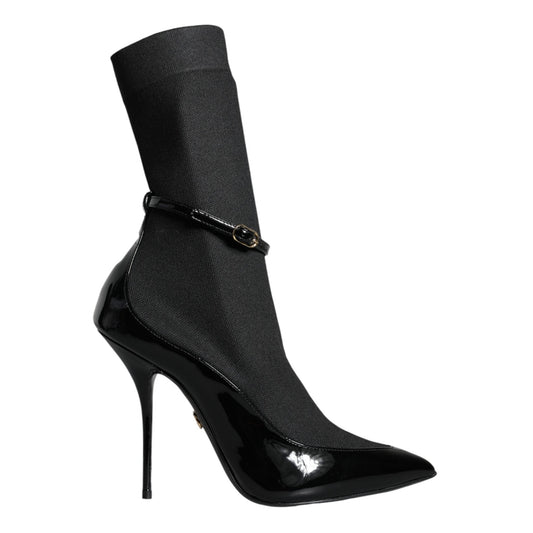 Dolce & Gabbana Black Leather Stilettos Booties Socks Shoes Dolce & Gabbana