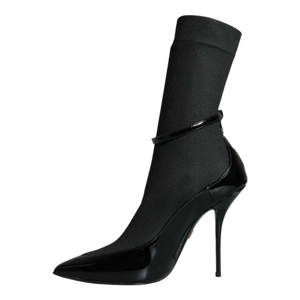 Dolce & Gabbana Black Leather Stilettos Booties Socks Shoes
