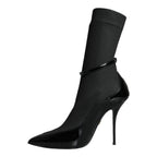 Dolce & Gabbana Black Leather Stilettos Booties Socks Shoes