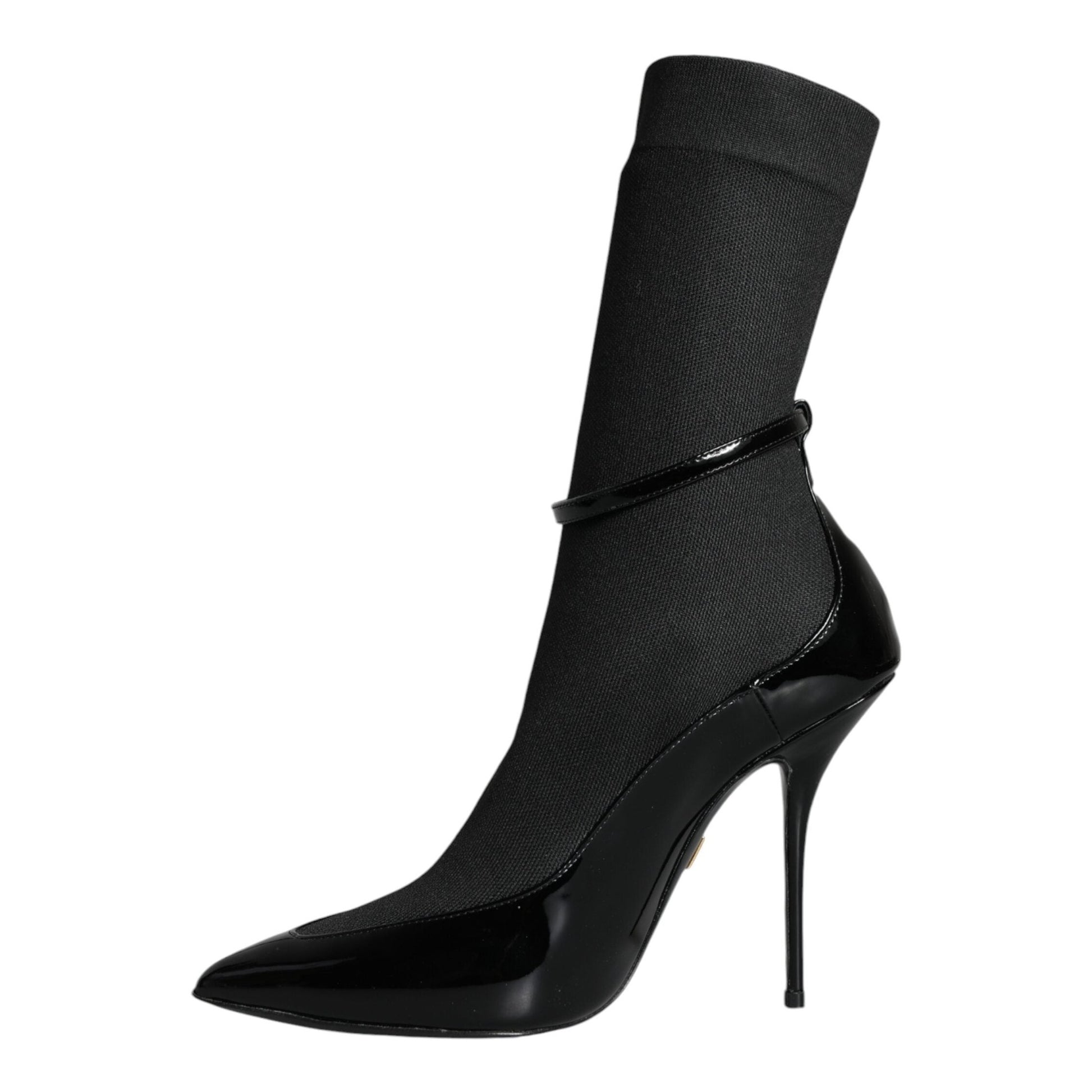 Dolce & Gabbana Black Leather Stilettos Booties Socks Shoes Dolce & Gabbana