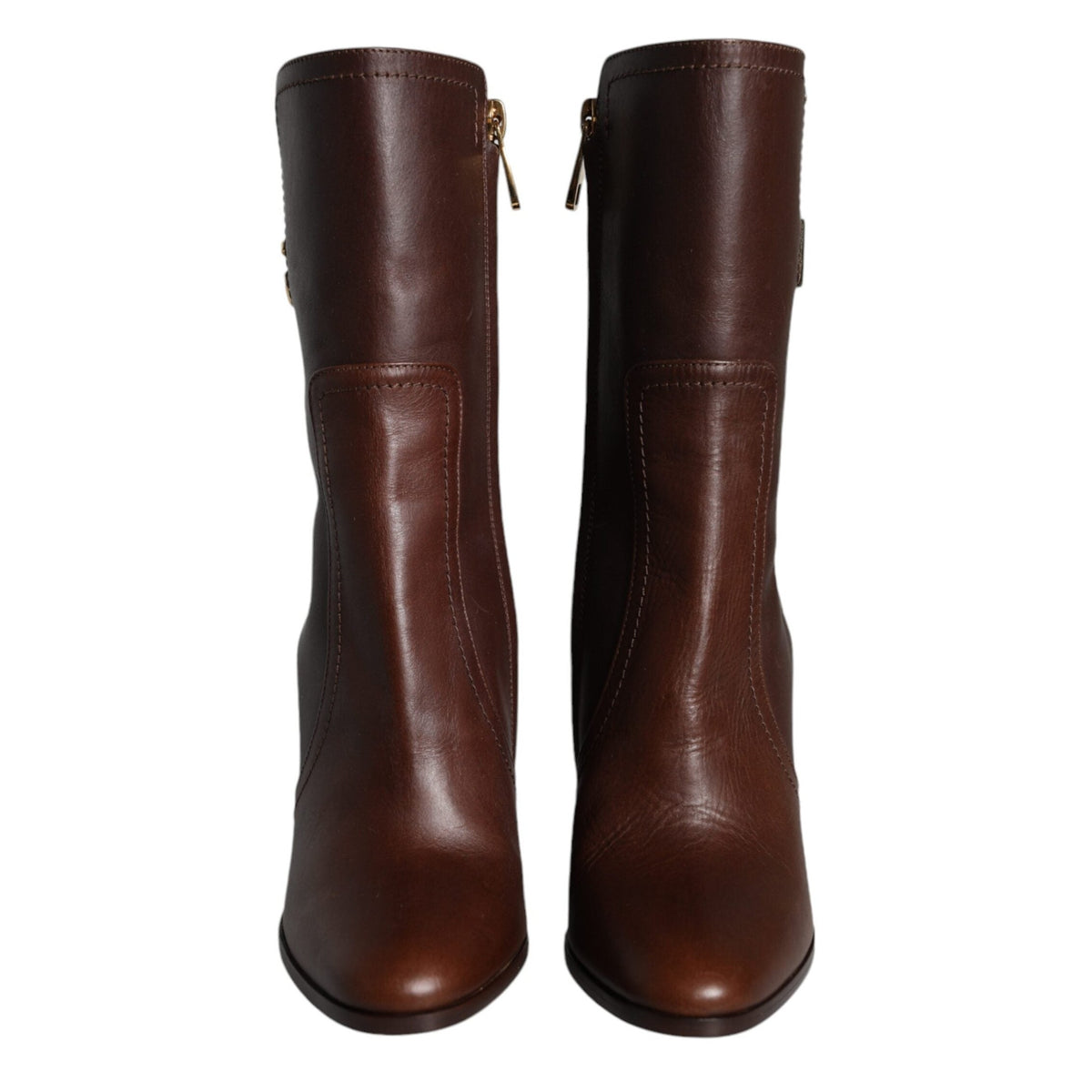 Dolce & Gabbana Brown Leather Heels Mid Calf Boots Shoes