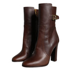 Dolce & Gabbana Brown Leather Heels Mid Calf Boots Shoes