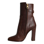 Dolce & Gabbana Brown Leather Heels Mid Calf Boots Shoes
