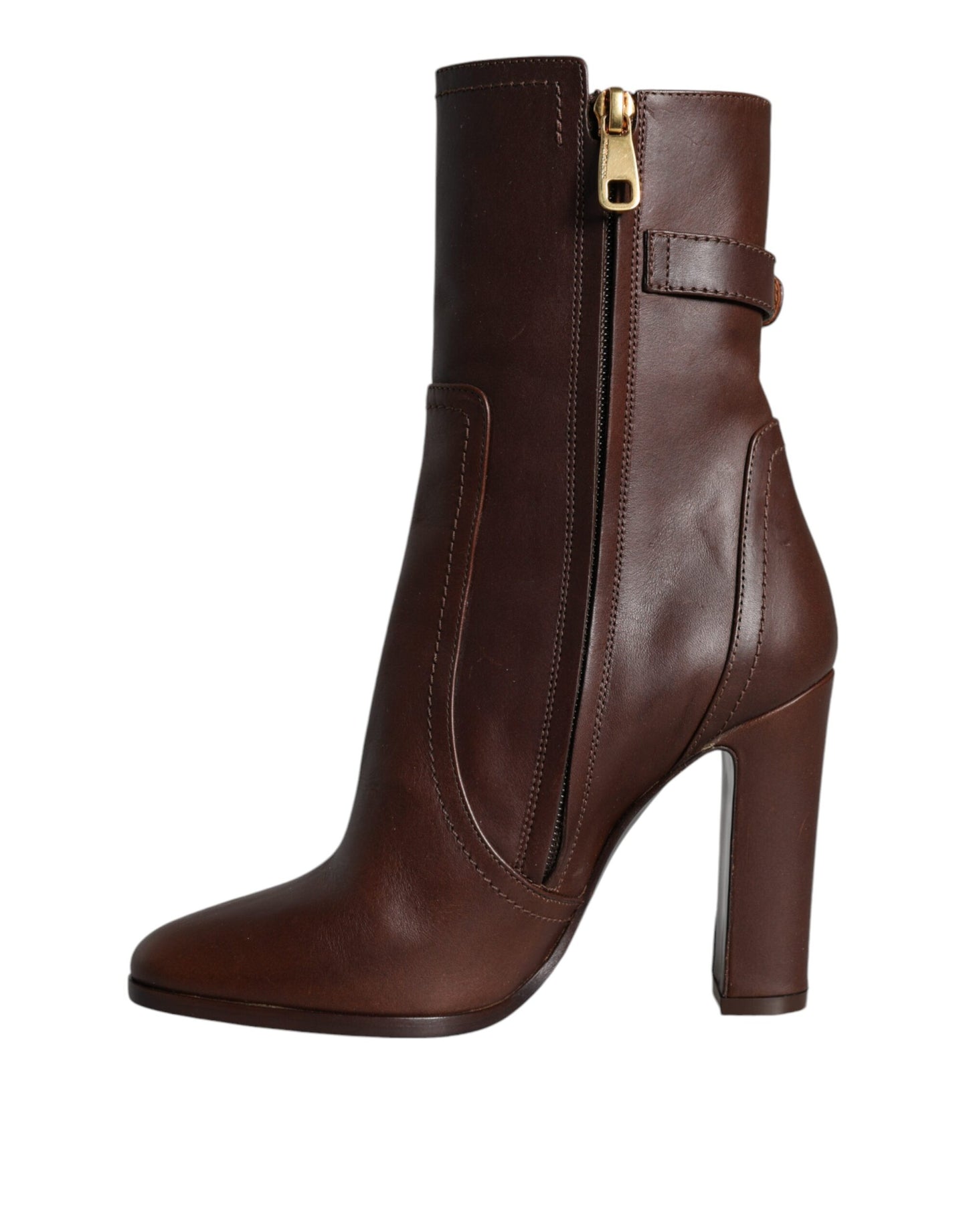 Dolce & Gabbana Brown Leather Heels Mid Calf Boots Shoes Dolce & Gabbana