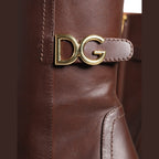 Dolce & Gabbana Brown Leather Heels Mid Calf Boots Shoes