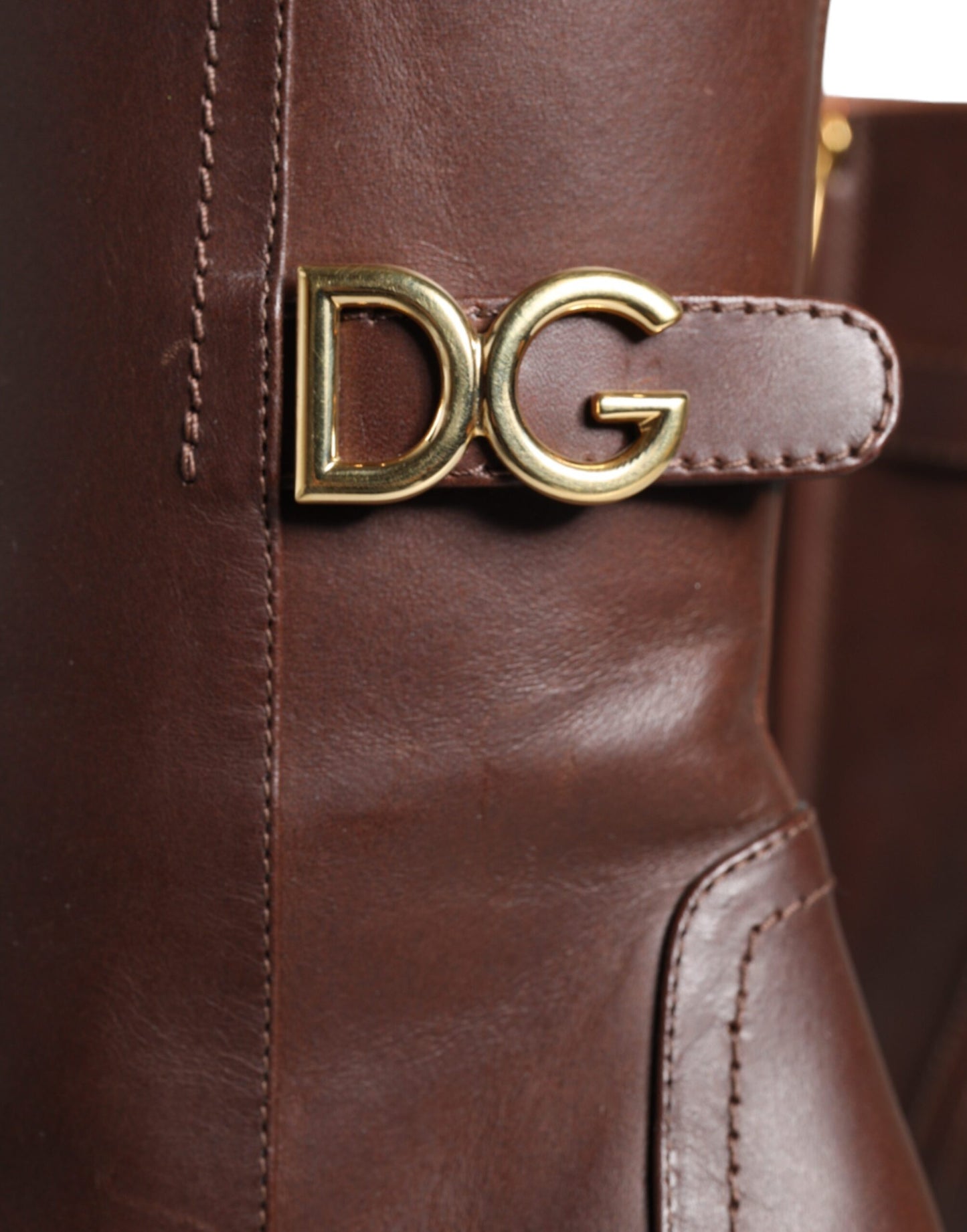 Dolce & Gabbana Brown Leather Heels Mid Calf Boots Shoes Dolce & Gabbana
