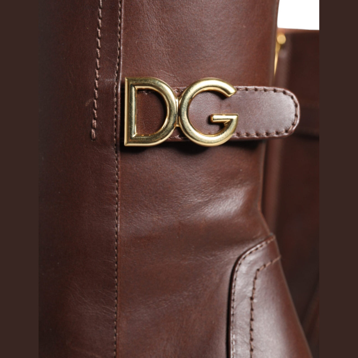 Dolce & Gabbana Brown Leather Heels Mid Calf Boots Shoes
