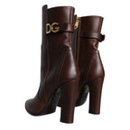 Dolce & Gabbana Brown Leather Heels Mid Calf Boots Shoes