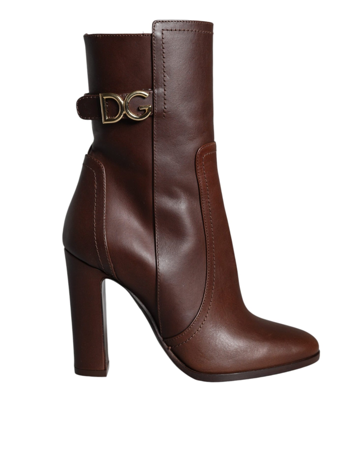 Dolce & Gabbana Brown Leather Heels Mid Calf Boots Shoes Dolce & Gabbana