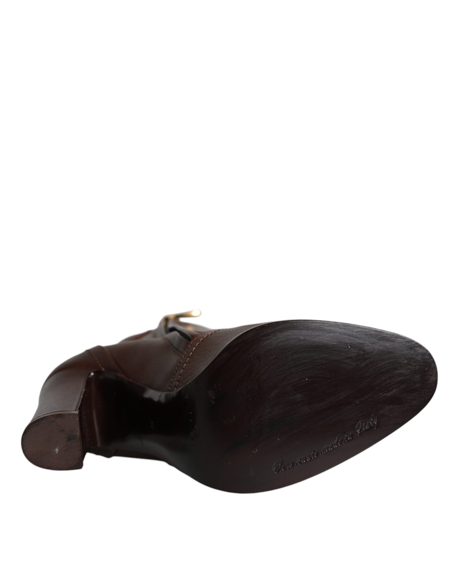 Dolce & Gabbana Brown Leather Heels Mid Calf Boots Shoes Dolce & Gabbana