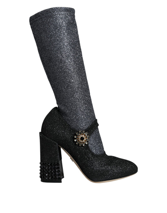 Dolce & Gabbana Black Crystal Mary Janes Booties Shoes Dolce & Gabbana