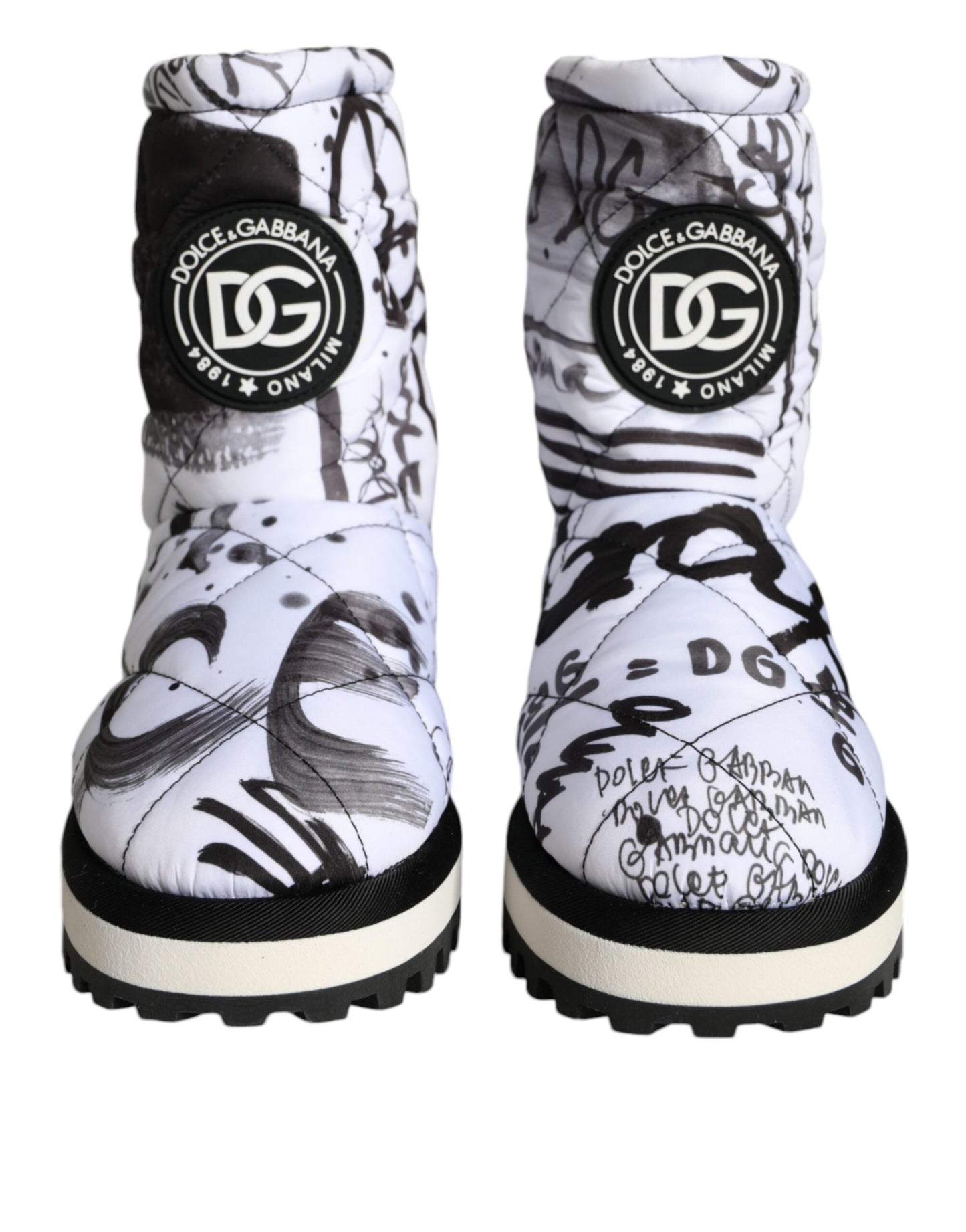 Dolce & Gabbana White Padded Logo Print Mid Calf Boots Shoes Dolce & Gabbana